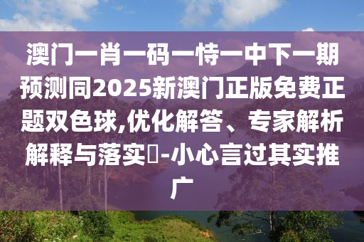 澳门一肖一码一恃一中下一期预测同2025新澳门正版免费正题双色球,优化解答、专家解析解释与落实-小心言过其实推广
